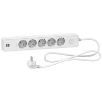 Удлинитель на 5 розеток + 2хUSB 2.4А, кабель 1,5 метра, белый, Schneider Electric ST945U1W