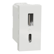 Розетка USB зарядная 2.4А, тип А+C, 1 модуль, белый, Unica NEW NU301618