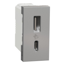 Розетка USB зарядная 2.4А, тип А+C, 1 модуль, алюминий, Unica NEW NU301630