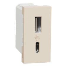 Розетка USB зарядная 2.4А, тип А+C, 1 модуль, бежевый, Unica NEW NU301644