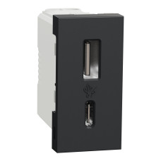 Розетка USB зарядная 2.4А, тип А+C, 1 модуль, антрацит, Unica NEW NU301654