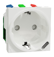 Розетка з з/к зі шторками, 16А + USB Type C, 2.1A, безгвин. клеми, білий, Unica NEW NU301718