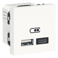 Розетка USB зарядная двойная, 2.4А, тип A+C, 2 модуля, белый, Unica NEW NU301818