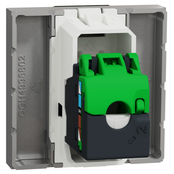 Розетка компьютерная RJ45, одинарная, кат.5e UTP, 2 модуля, алюминий, Unica NEW NU341130