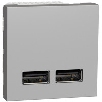 Розетка USB зарядна подвійна 2.1А, тип А, 2 модуля, алюміній, Unica NEW NU341830