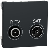 Розетка R-TV/SAT проходная, 2 модуля, антрацит, Unica NEW NU345654